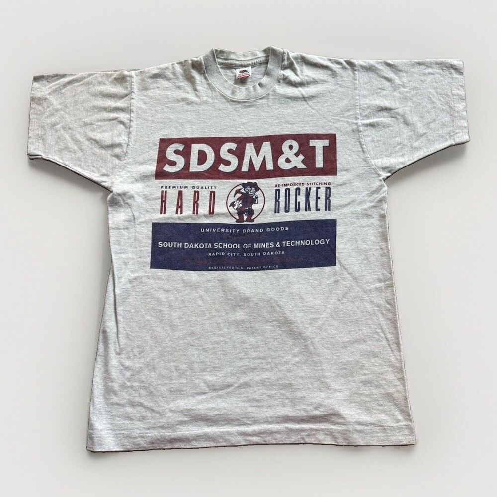 Vintage Single Stitch South Dakota SDSM&T Hard Rocker Mining Graphic L